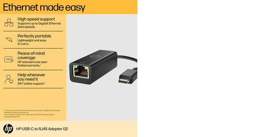 HP USB-C to RJ45 Adapter G2 interface cards/adapter RJ-45 HP USB-C to RJ45 Adapter G2 interface cards/adapter RJ-45